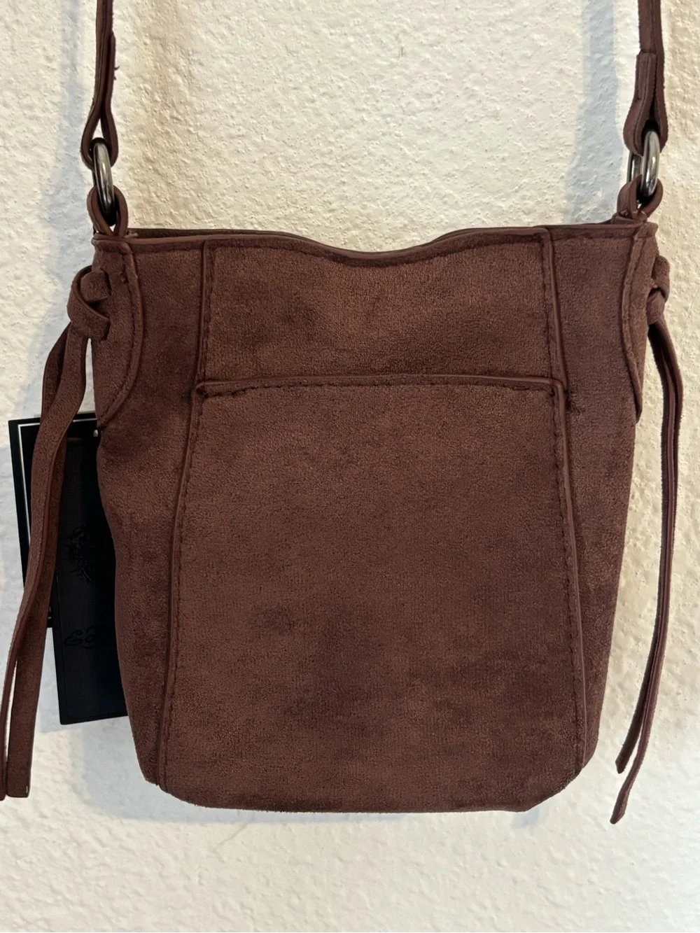 Ed Hardy Brown Suede Crossbody with Rhinestone Cross